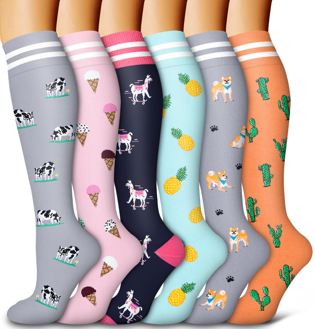 6 Pack Copper Compression Socks for Women and Men Circulation-Best Support for Medical,Running,Nursing,Athletic