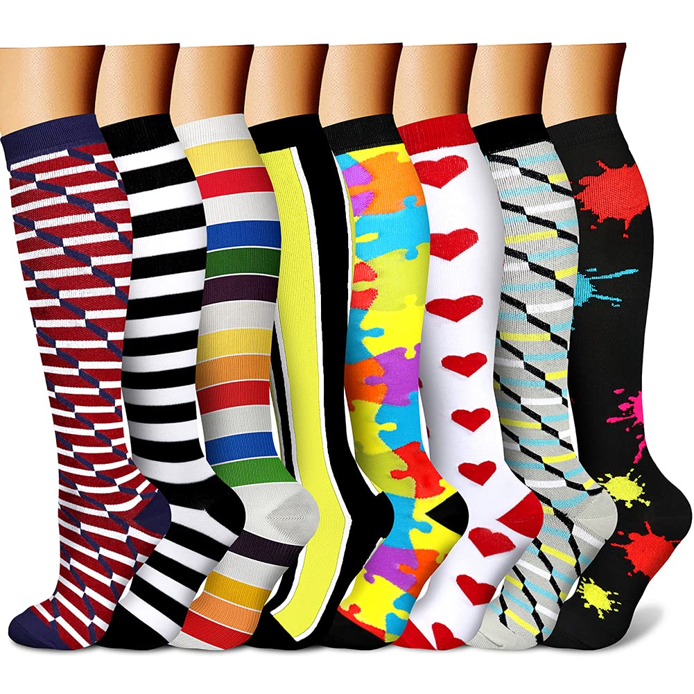 CHARMKING Compression Socks for Women & Men Circulation (8 Pairs) 15-20 mmHg is Best Support for Athletic Running,Cycling