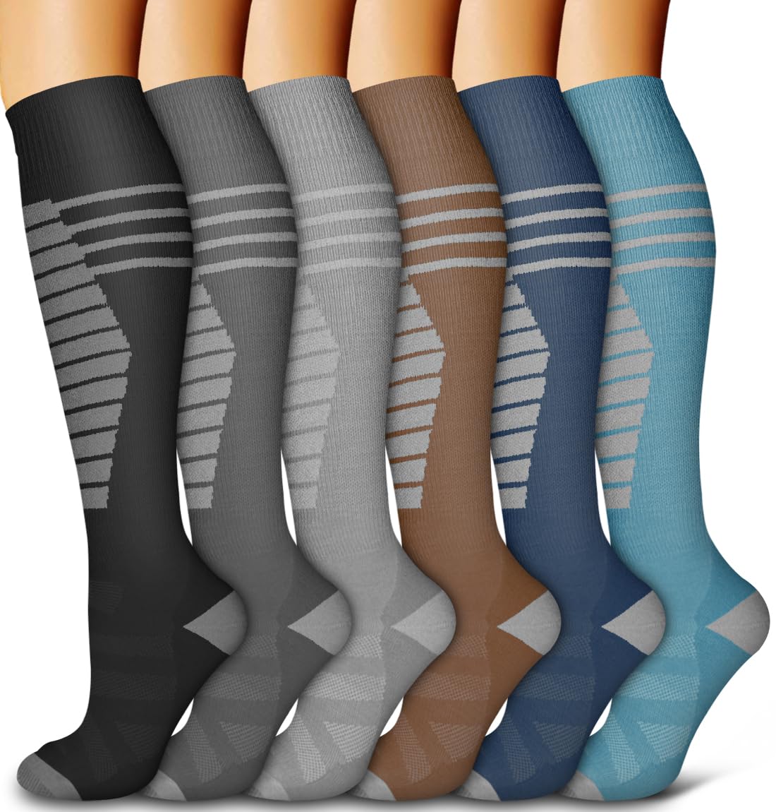 6 Pack Copper Compression Socks for Women and Men Circulation-Best Support for Medical,Running,Nursing,Athletic