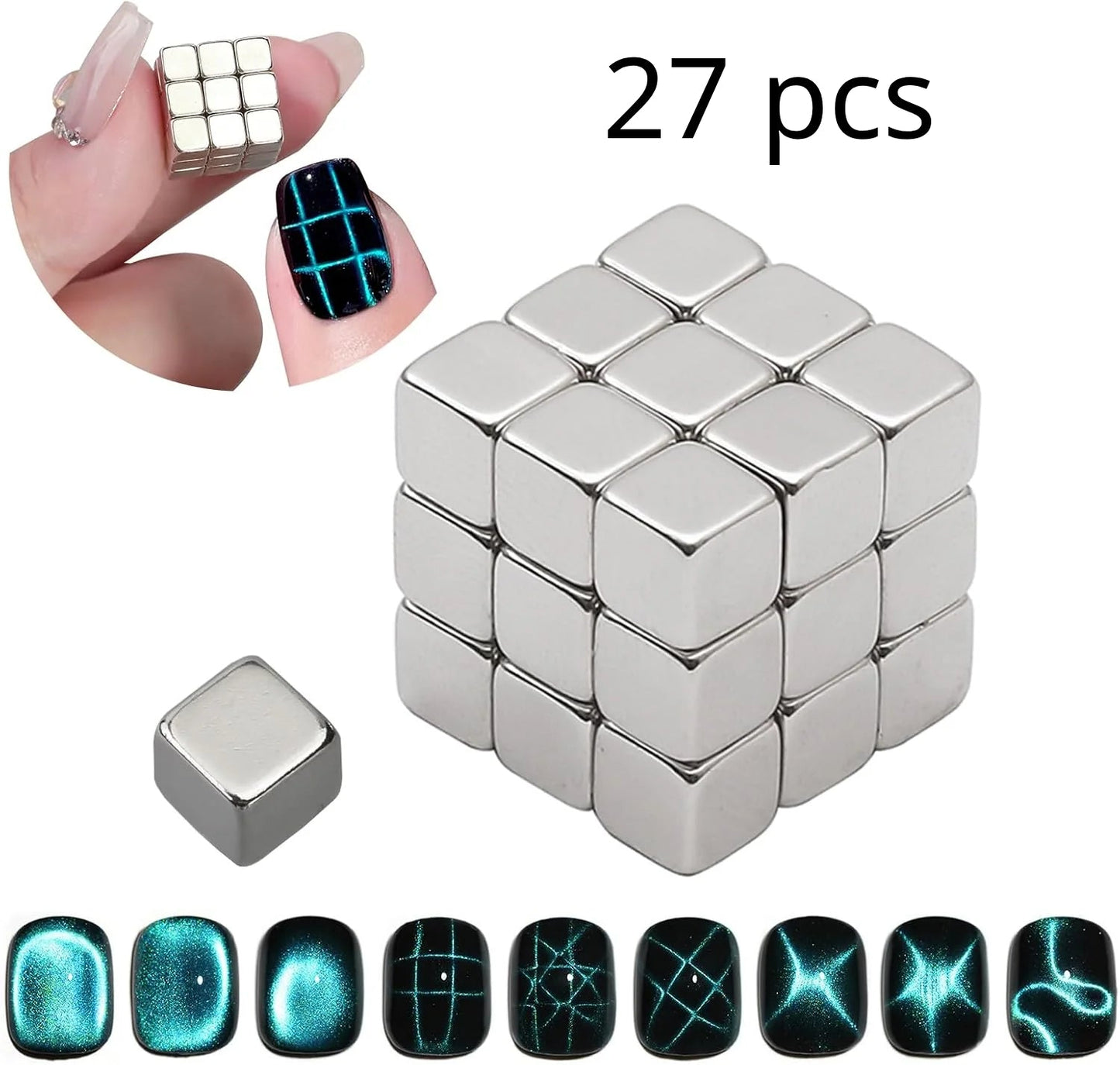 27Pcs -Cat Eye Nail Magnet Tool Square Magnet-0