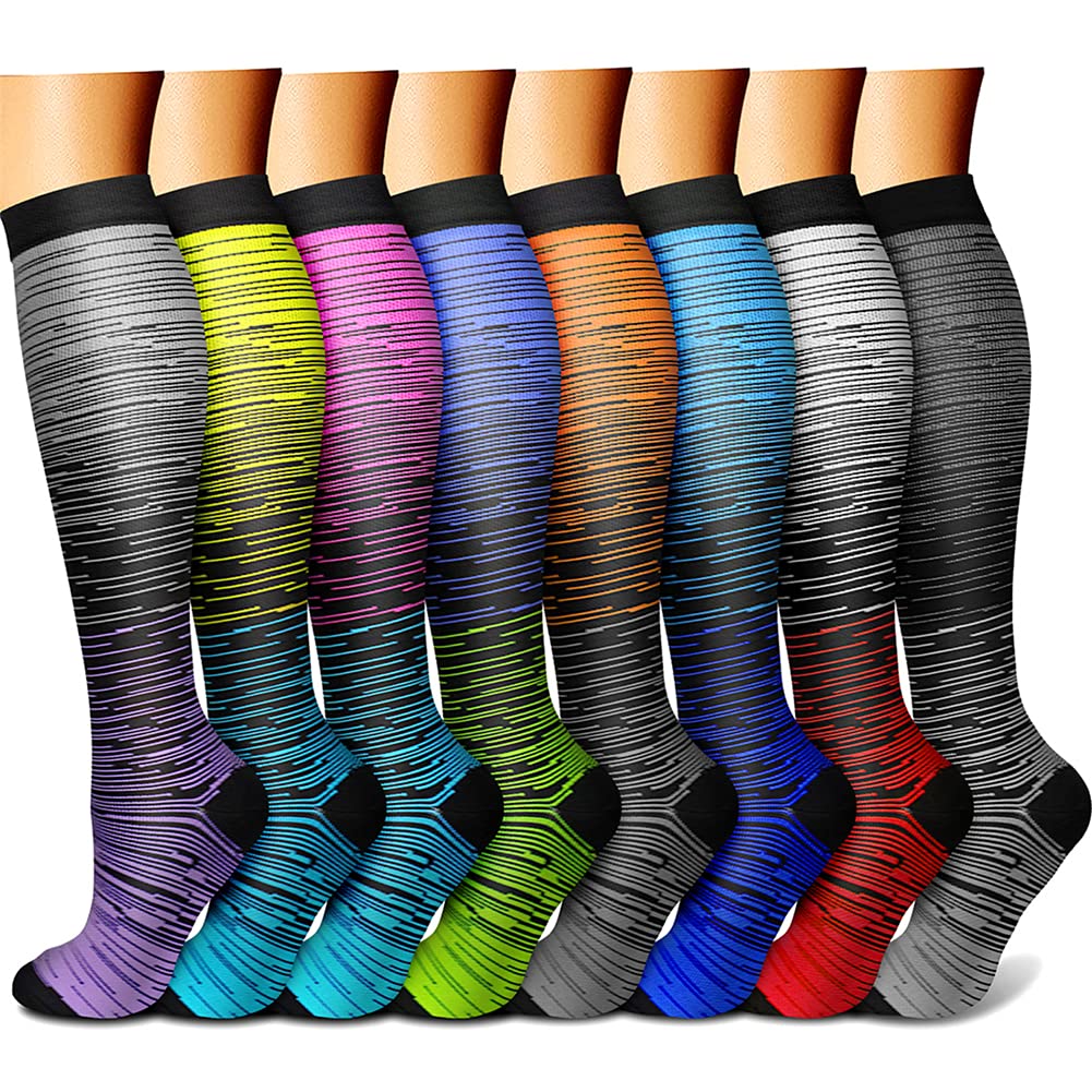 CHARMKING Compression Socks for Women & Men Circulation (8 Pairs) 15-20 mmHg is Best Support for Athletic Running,Cycling