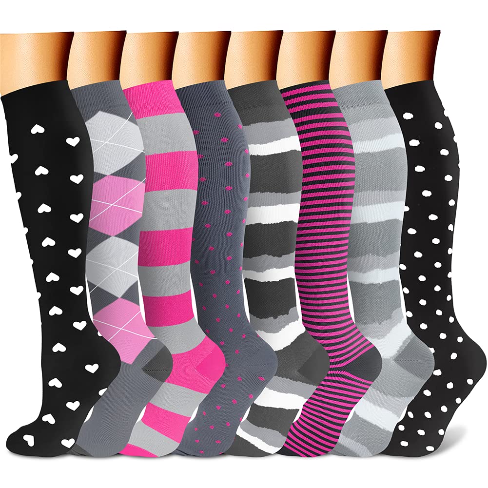 CHARMKING Compression Socks for Women & Men Circulation (8 Pairs) 15-20 mmHg is Best Support for Athletic Running,Cycling