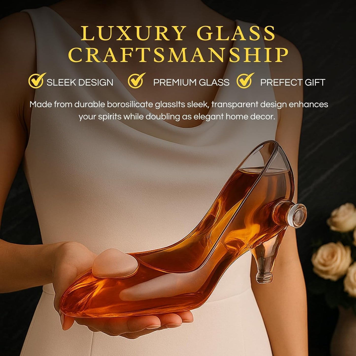 Stiletto Whiskey and Wine Decanter by The Wine Savant with Stopper - Luxurious Handcrafted High Heel Decanter for Wine Liquor Rum Bourbon Tequila - Elegant Decanter Gifts for Women!-3