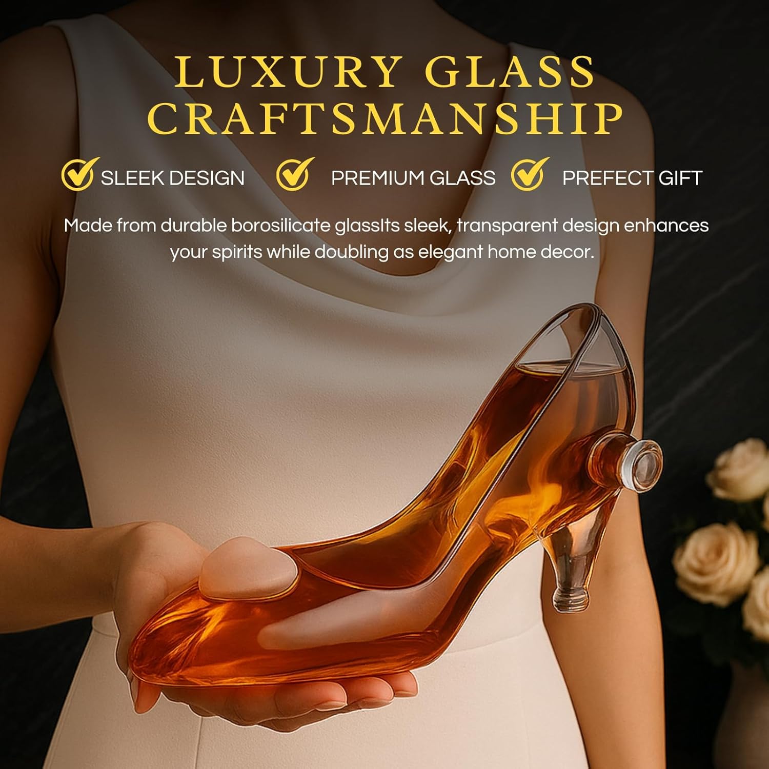 Stiletto Whiskey and Wine Decanter by The Wine Savant with Stopper - Luxurious Handcrafted High Heel Decanter for Wine Liquor Rum Bourbon Tequila - Elegant Decanter Gifts for Women!-3