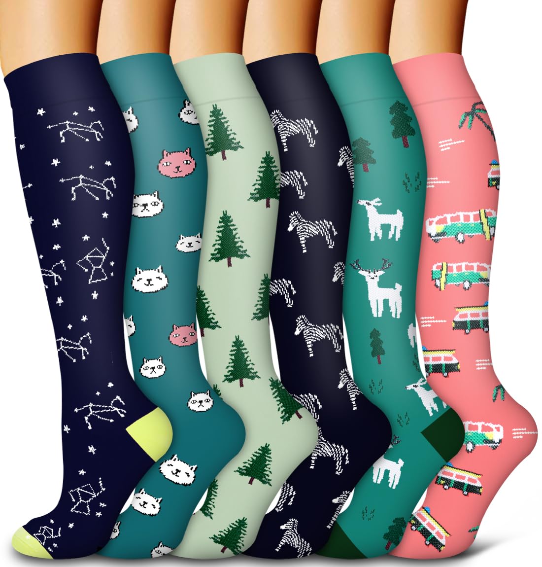 6 Pack Copper Compression Socks for Women and Men Circulation-Best Support for Medical,Running,Nursing,Athletic