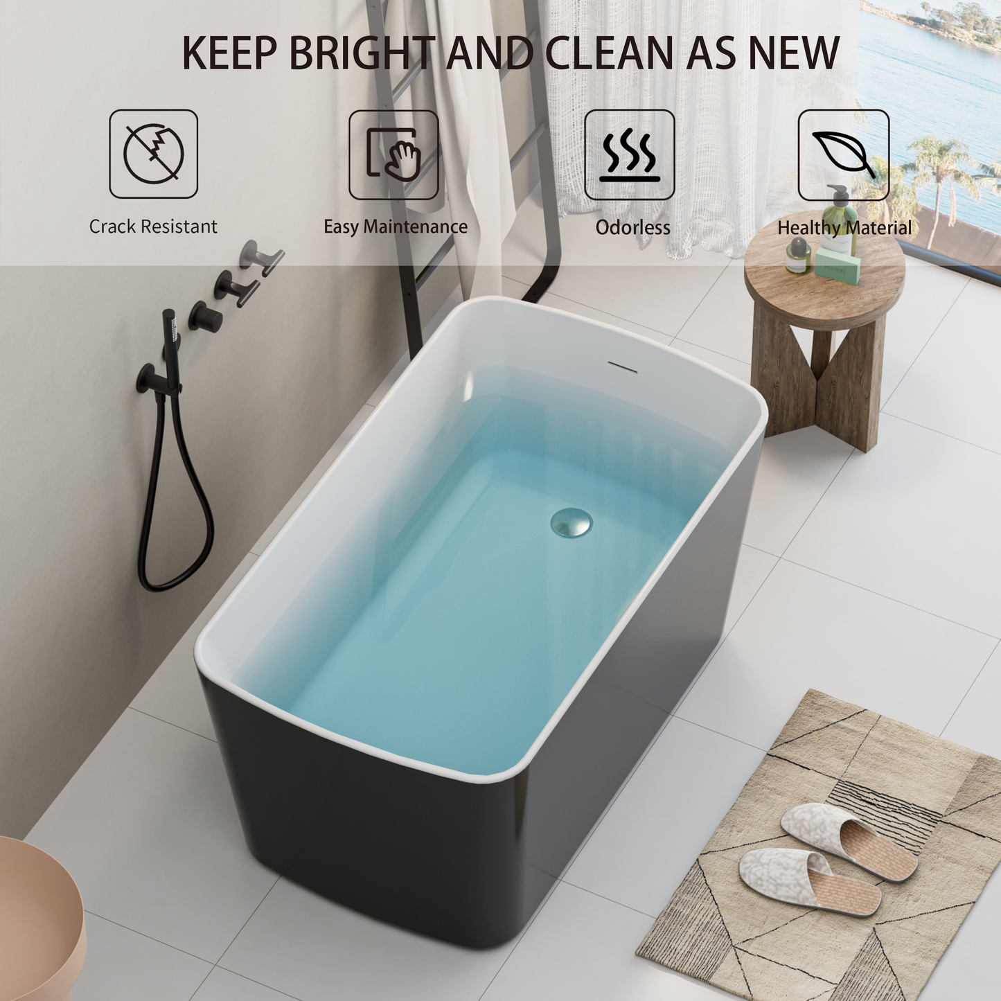 49" Acrylic Freestanding Soaking Bathtub
