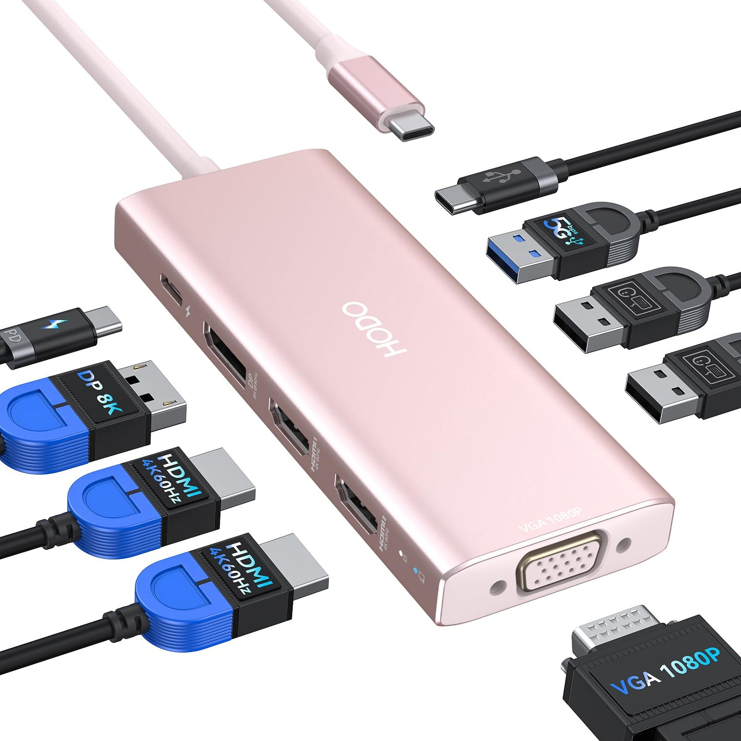 USB C Docking Station Dual Monitor Adapter for Dell HP, Laptop Docking Station 3 Monitors Quad Display USB C Hub Dongle to 4K HDMI+DP+VGA,3 USB2.0,100W PD,8 in 1 Thunderbolt Dock for Lenovo,Surface