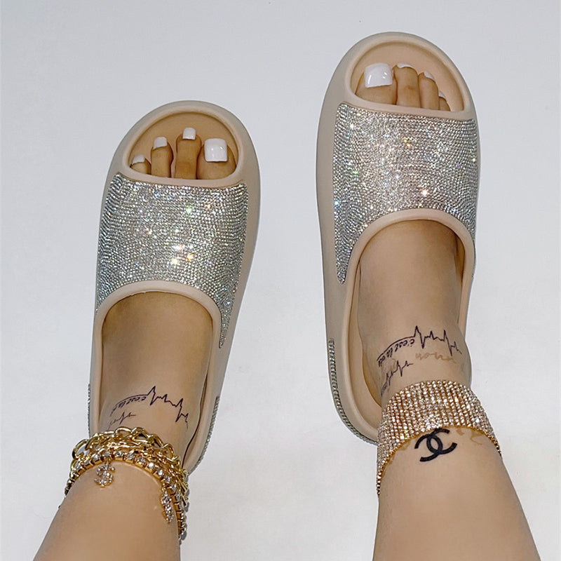 Genuine Leather Rhinestone Slides