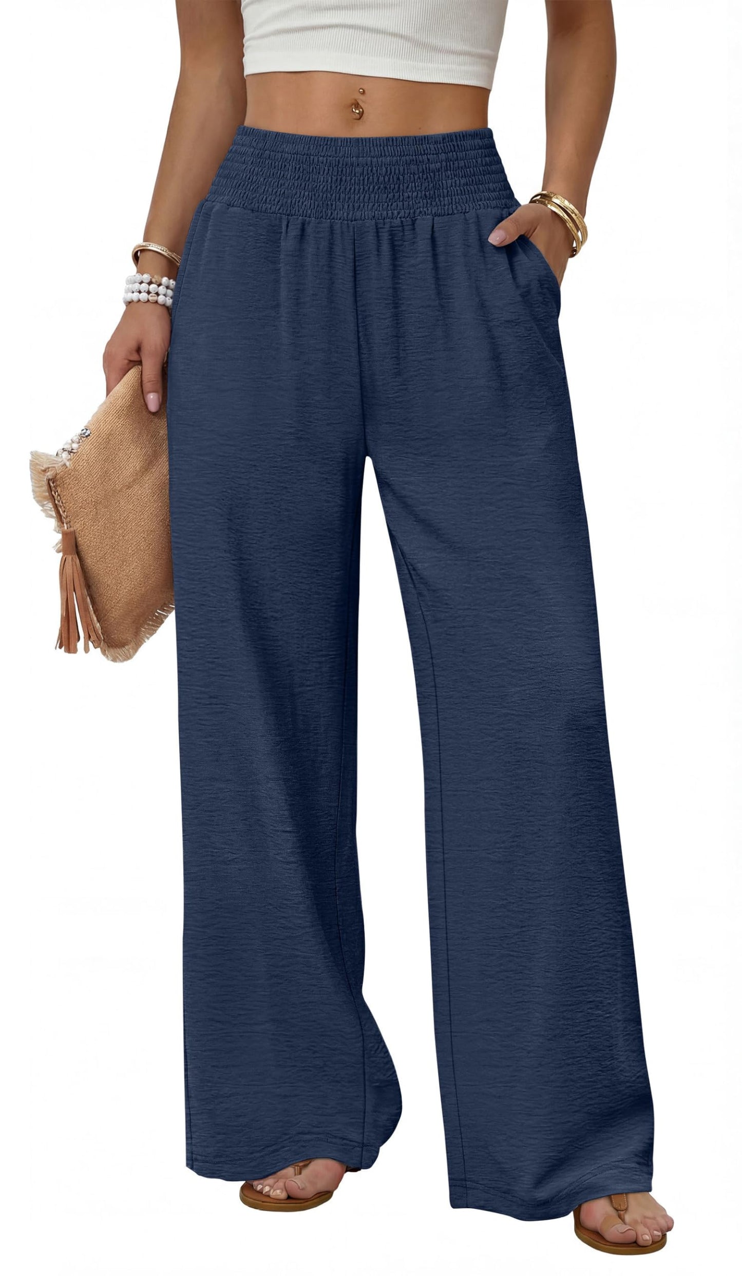Sampeel Wide Leg Pants Woman High Waist Trousers with Pockets Casual Lounge