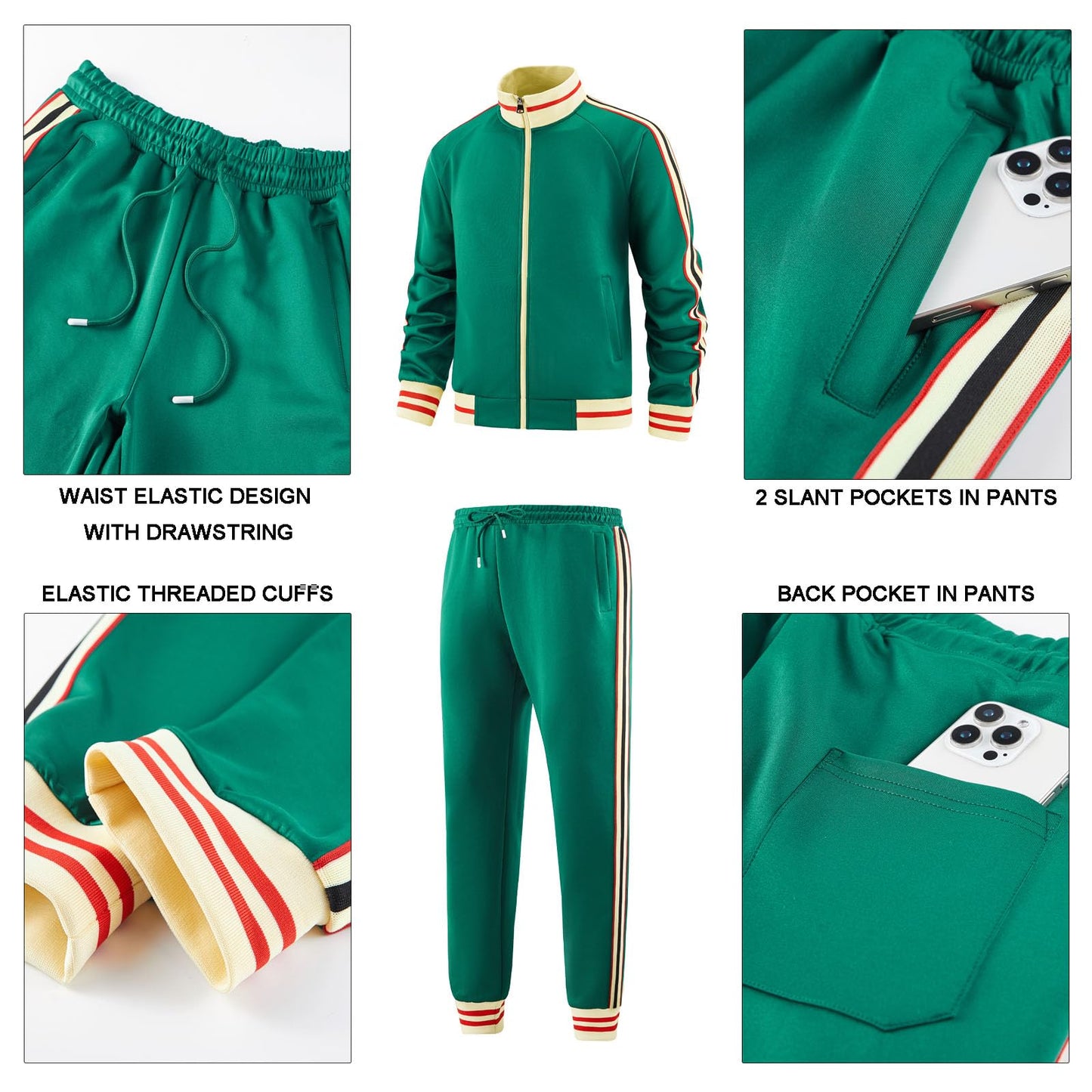 dioxoib Men Track Suits Sets Long Sleeve Full-zip Sweatsuit Active Jackets and Pants 2 Piece Outfits