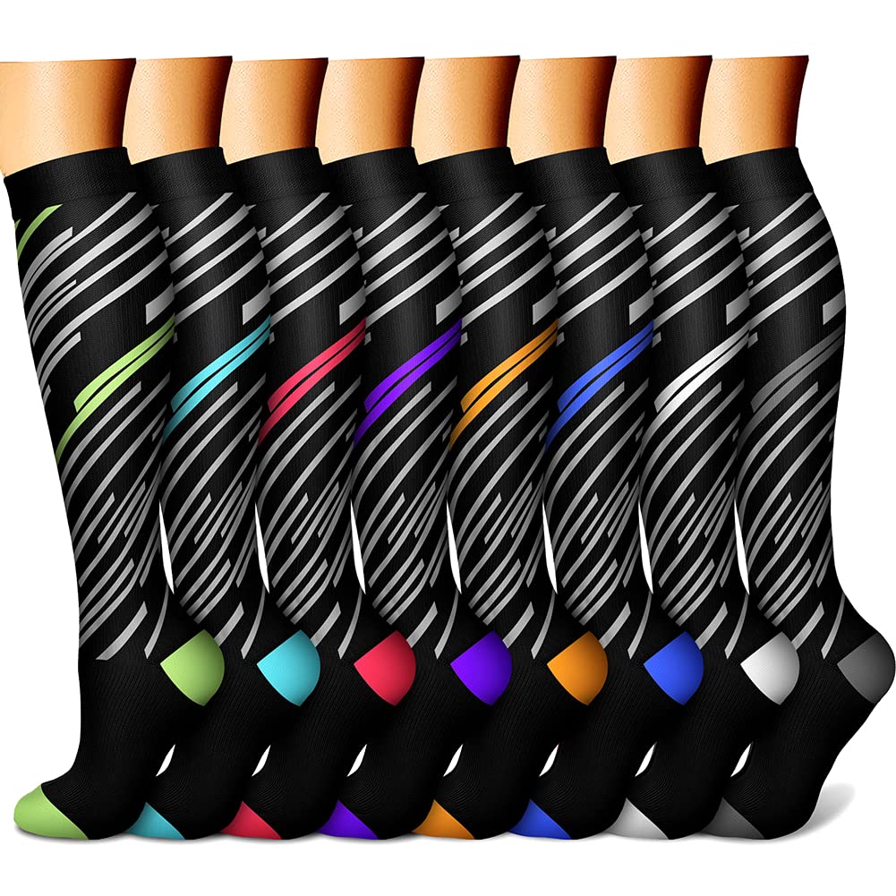 CHARMKING Compression Socks for Women & Men Circulation (8 Pairs) 15-20 mmHg is Best Support for Athletic Running,Cycling