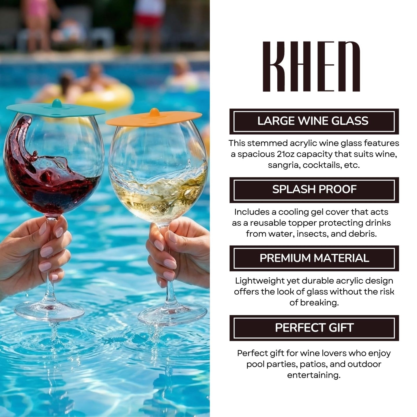 Floating Wine Glasses for Pool with Lids (Set of 2) – 21oz