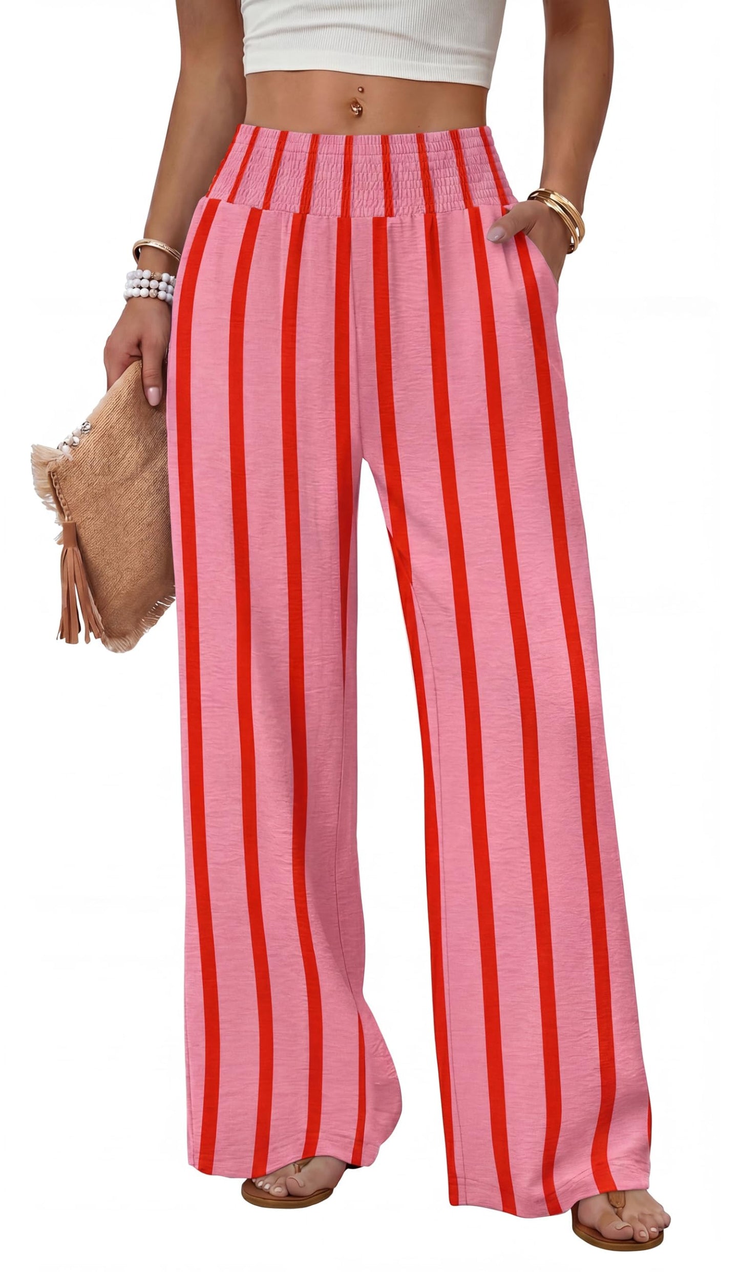 Sampeel Wide Leg Pants Woman High Waist Trousers with Pockets Casual Lounge