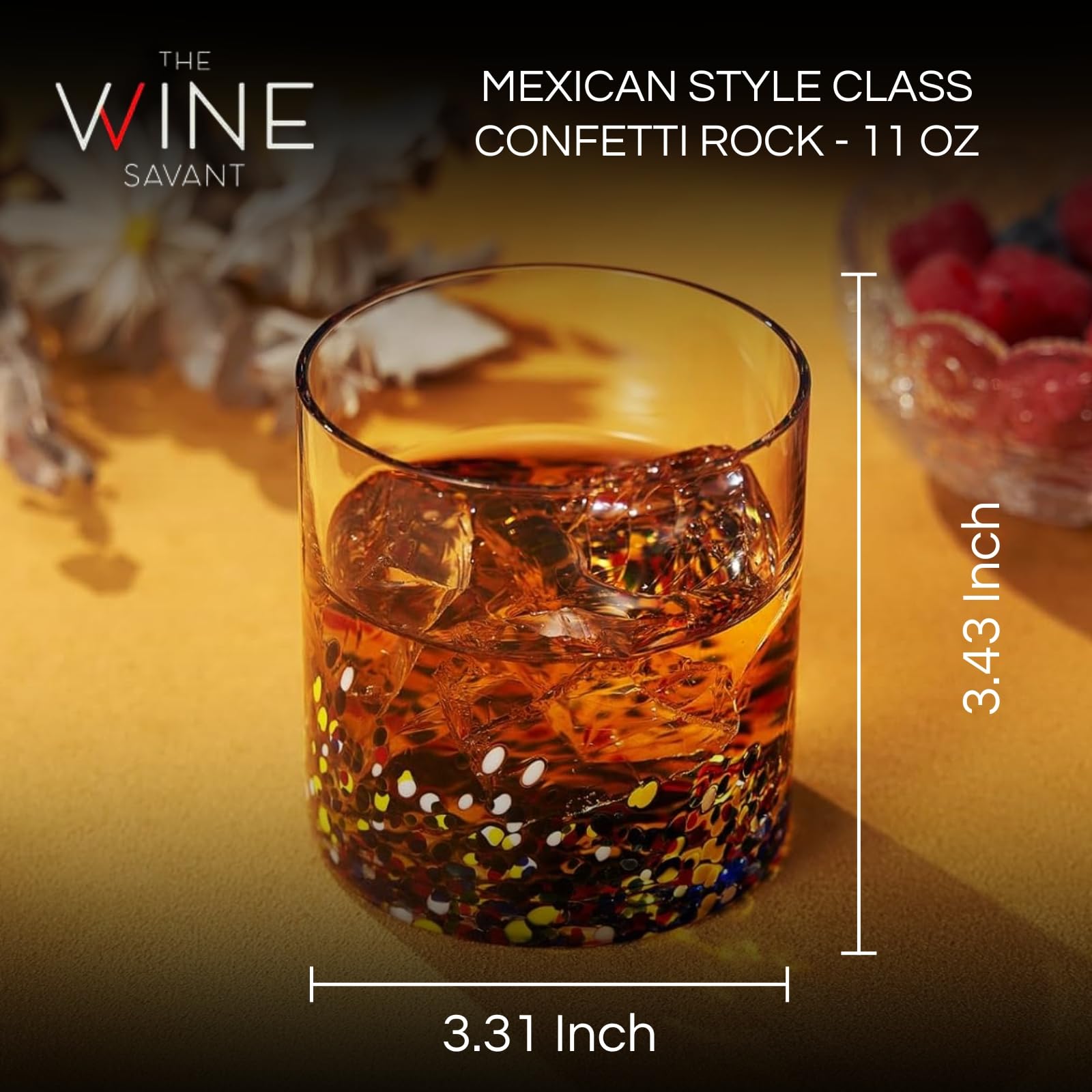Large Confetti  DOF Glasses – Set of 2- 11oz Luxury Hand Blown Confetti Whiskey, Margarita, Martini, Cocktails, Water, Wine, Dessert & Champagne Glasses Cinco de Mayo, Hand Blown - Mexican Water Glass-1