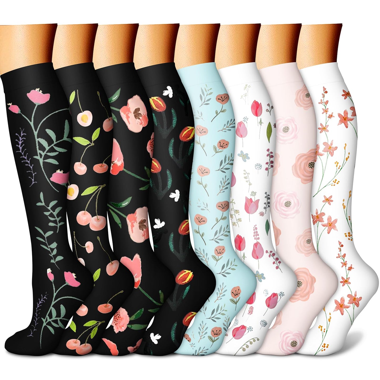 CHARMKING Compression Socks for Women & Men Circulation (8 Pairs) 15-20 mmHg is Best Support for Athletic Running,Cycling
