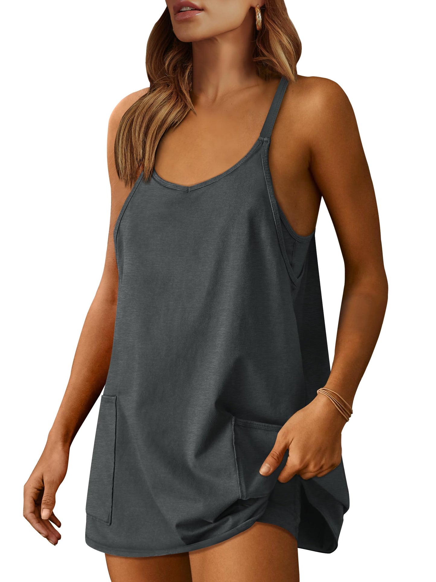 ANRABESS Women Athletic Dress Summer Tennis Workout Active Sports Mini Romper Dress Built in Shorts Travel Vacation Clothes