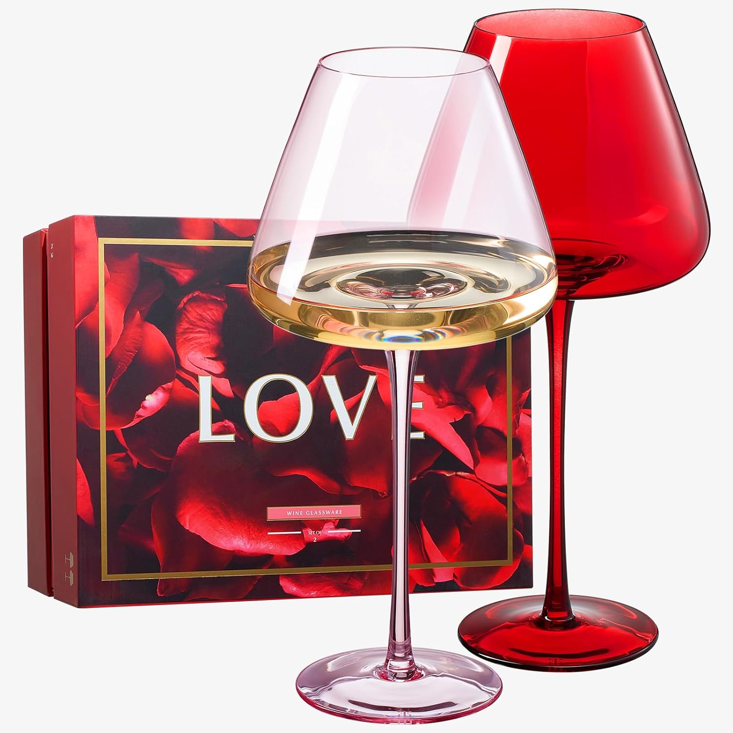 Valentine's Colored Red & Pink Crystal Wine Glasses | 2 Set | Italian Style Tall-0