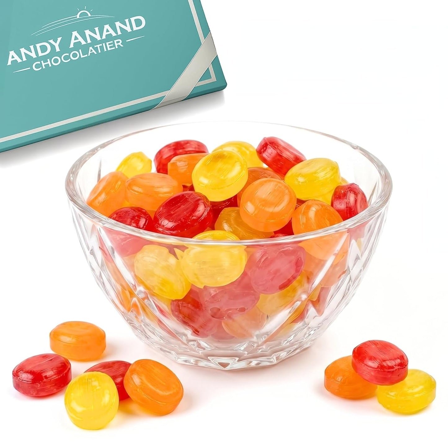 Andy Anand Sugar-Free Tropical Fruit Hard Candy with Vitamin C, 40 ct, 7 oz – Low-Calorie, Keto, Gluten-Free, Diabetic-Friendly Gift Box