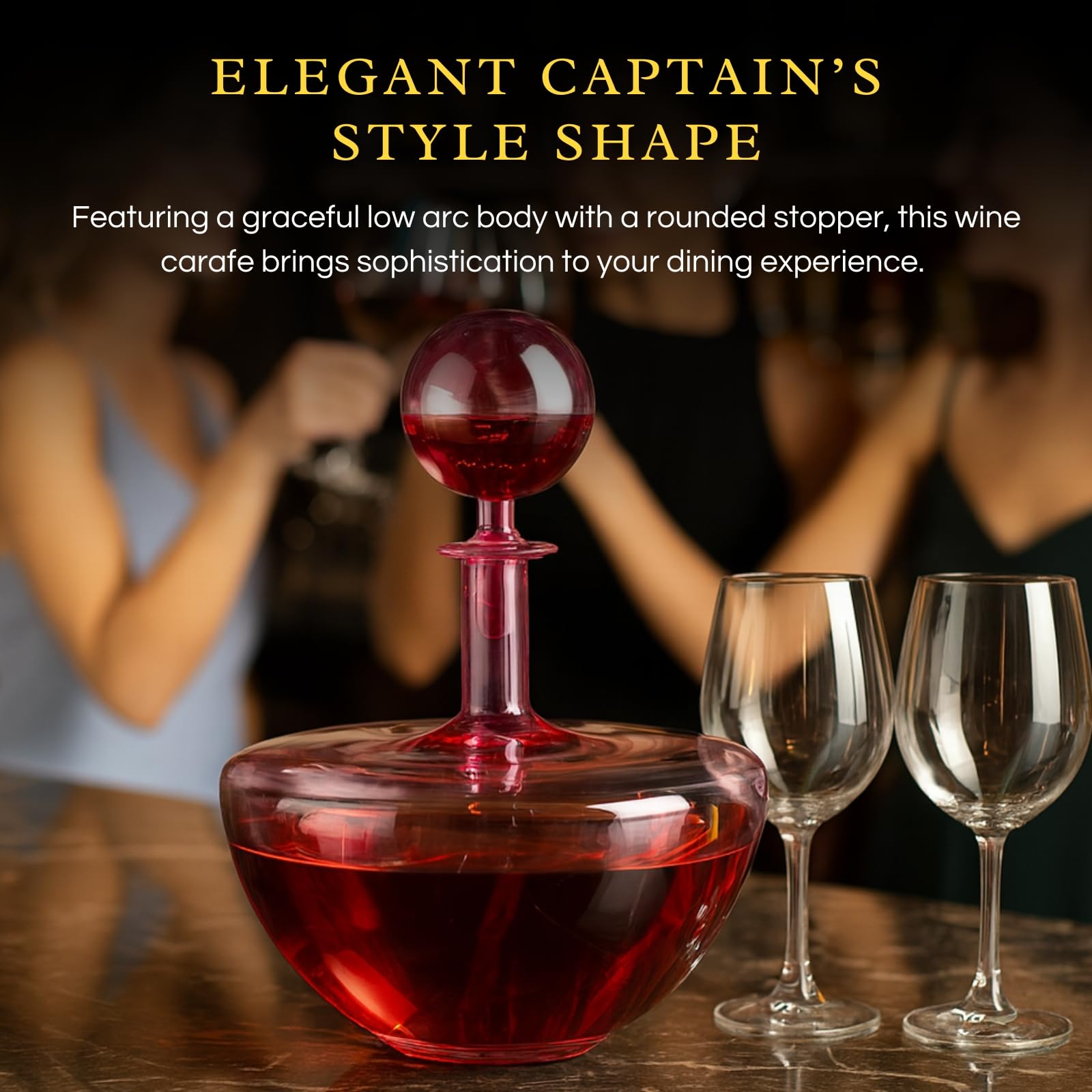 Blush Pink Low Arc Glass Decanter Handblown Captain’s Style Carafe, Round Stopper Elegant Art Wine, Spirits Pitcher Sophisticated Modern Centerpiece - Home Bar Dining Wedding or Anniversary Decor Gift-2
