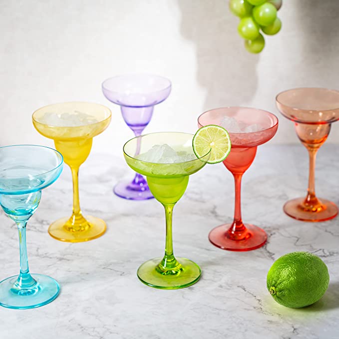 The Wine Savant Hand Blown Colorful Margarita & Martini Glass (Set of 6) – Fancy 7.4oz Luxury Hand Blown For Cocktails, Water, Wine, Juice, & Champagne Glasses Cinco de Mayo Large Party, Set of 6-2
