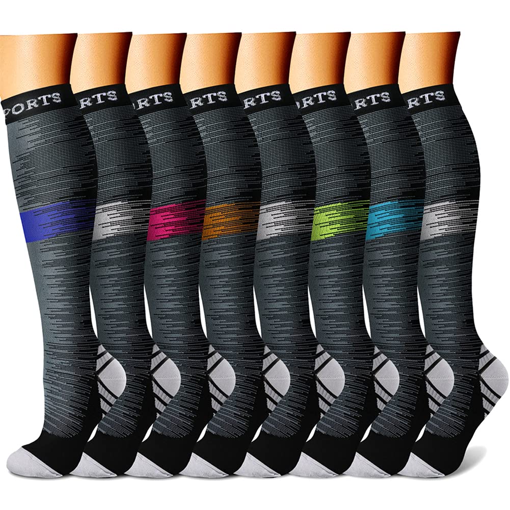 CHARMKING Compression Socks for Women & Men Circulation (8 Pairs) 15-20 mmHg is Best Support for Athletic Running,Cycling