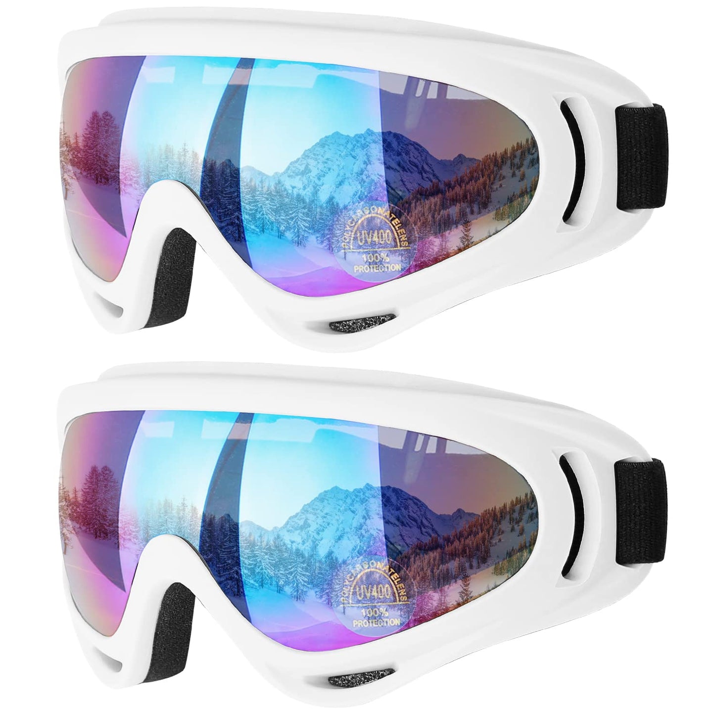 COOLOO Ski Goggles, 2 Pack Snow Goggles Snowboard Goggles for Men Women Kids - UV Protection Foam Anti-Scratch Dustproof