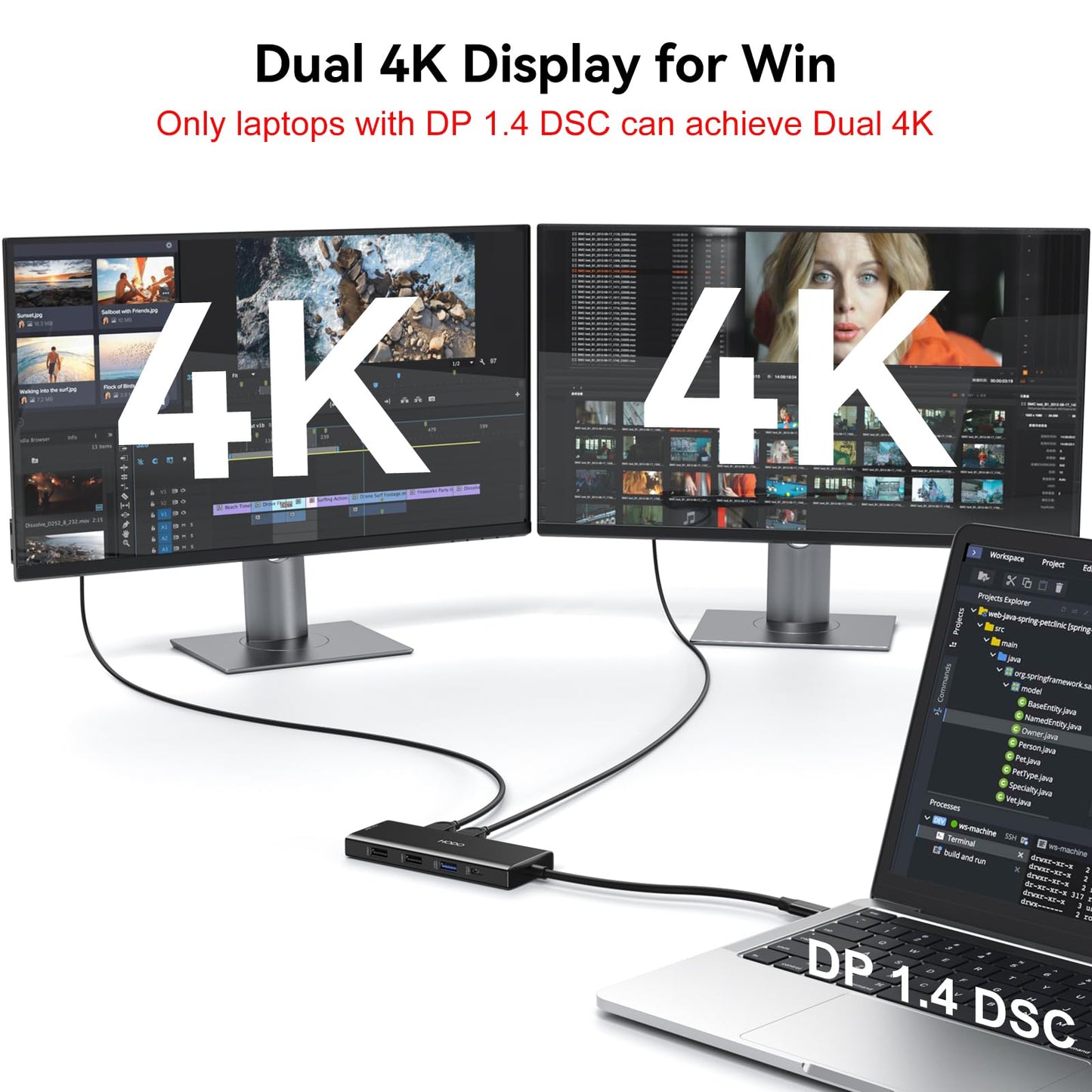 USB C Docking Station Dual Monitor Adapter for Dell HP, Laptop Docking Station 3 Monitors Quad Display USB C Hub Dongle to 4K HDMI+DP+VGA,3 USB2.0,100W PD,8 in 1 Thunderbolt Dock for Lenovo,Surface