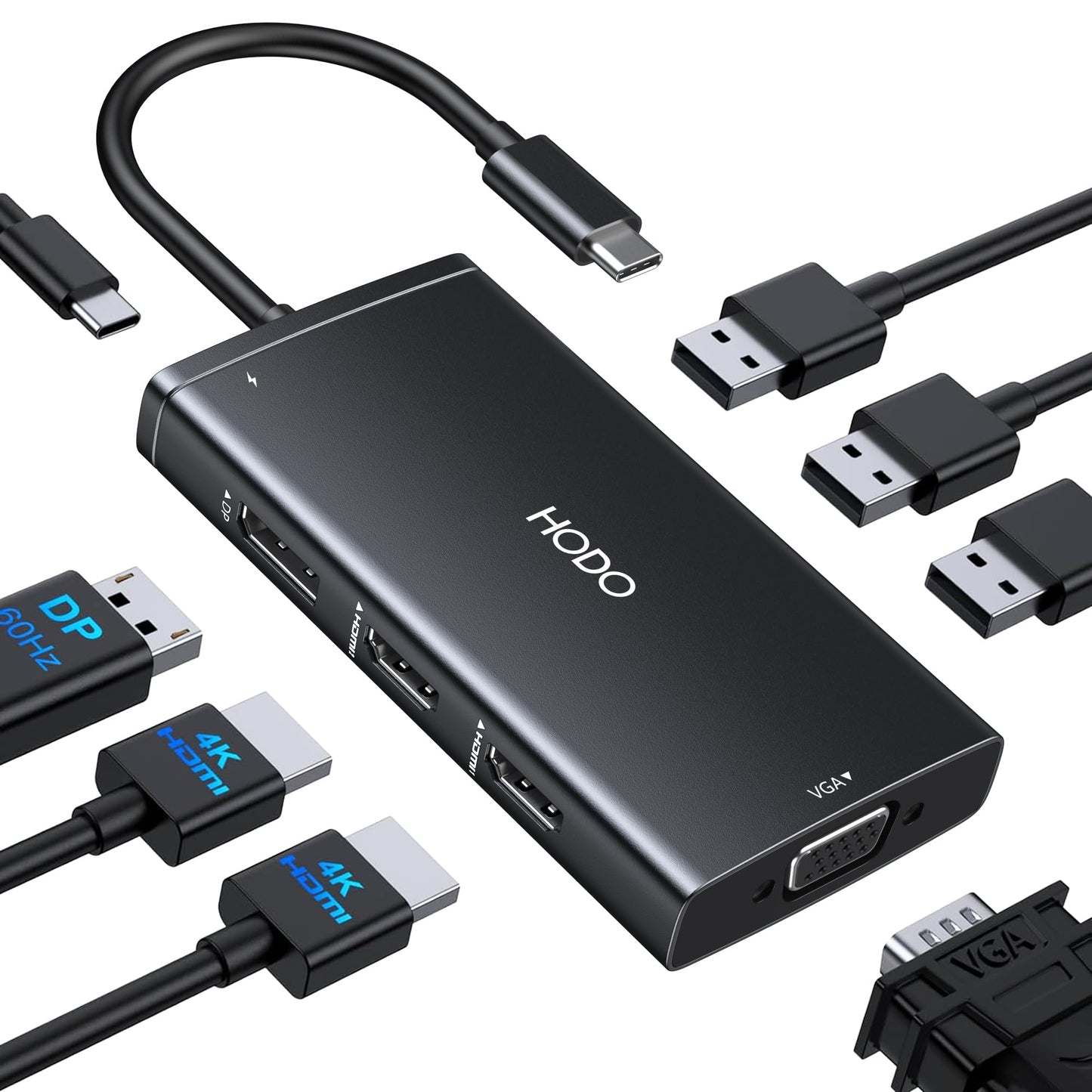 USB C Docking Station Dual Monitor Adapter for Dell HP, Laptop Docking Station 3 Monitors Quad Display USB C Hub Dongle to 4K HDMI+DP+VGA,3 USB2.0,100W PD,8 in 1 Thunderbolt Dock for Lenovo,Surface