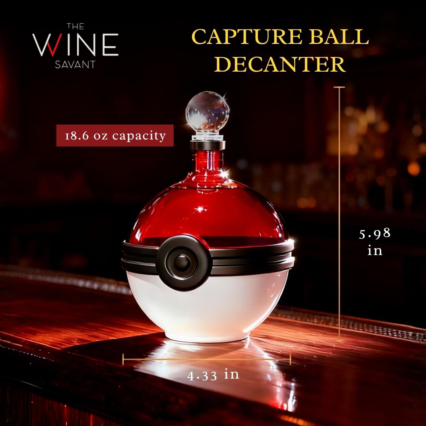 Monster Trainer Capture Sphere Whiskey, Wine Decanter Red White Glass Liquor Bottle 18.6oz Premium Borosilicate Display Piece | Gamer Collectible Barware Gift for Anime Theme Fans & Collectors, Gifts-1
