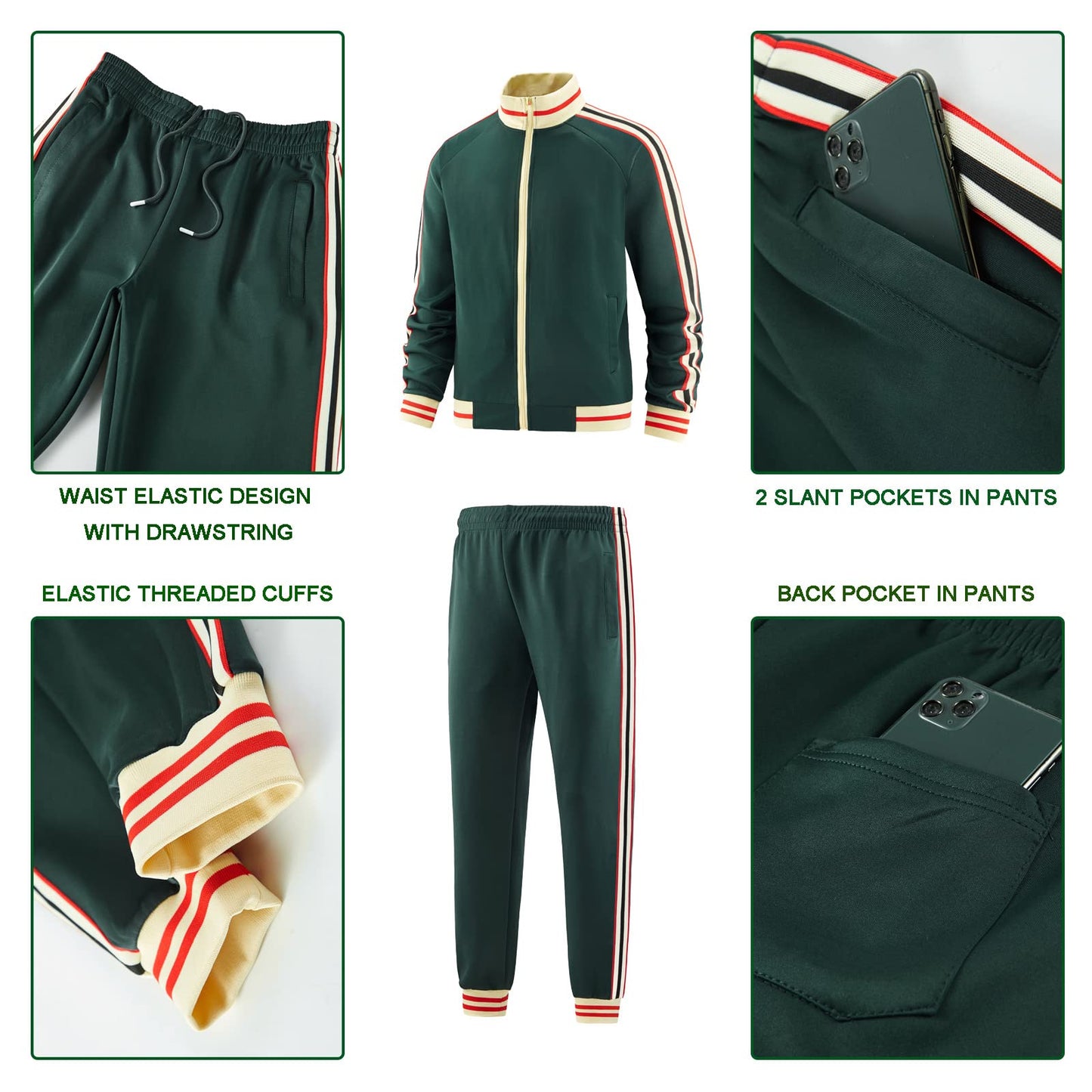 dioxoib Men Track Suits Sets Long Sleeve Full-zip Sweatsuit Active Jackets and Pants 2 Piece Outfits