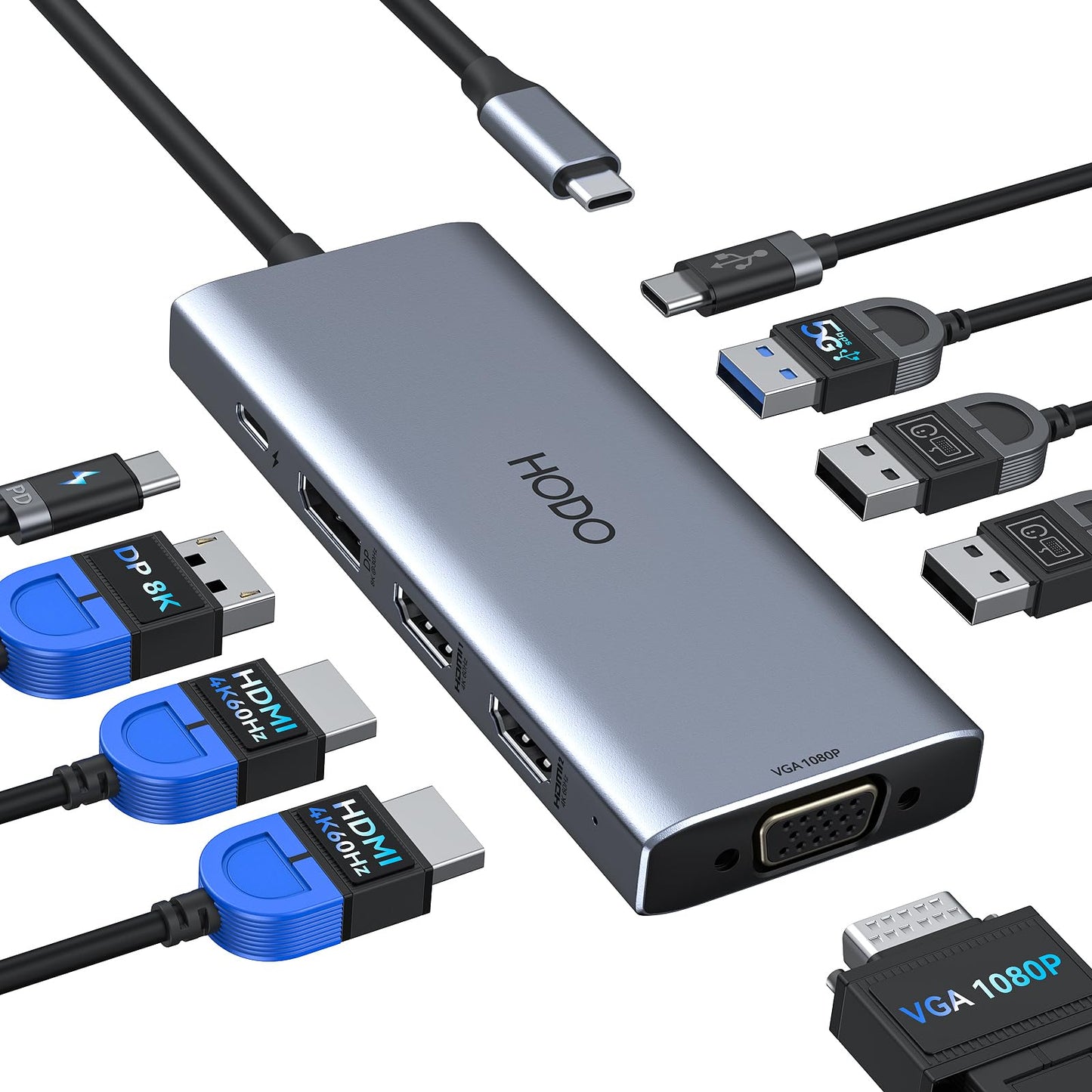 USB C Docking Station Dual Monitor Adapter for Dell HP, Laptop Docking Station 3 Monitors Quad Display USB C Hub Dongle to 4K HDMI+DP+VGA,3 USB2.0,100W PD,8 in 1 Thunderbolt Dock for Lenovo,Surface