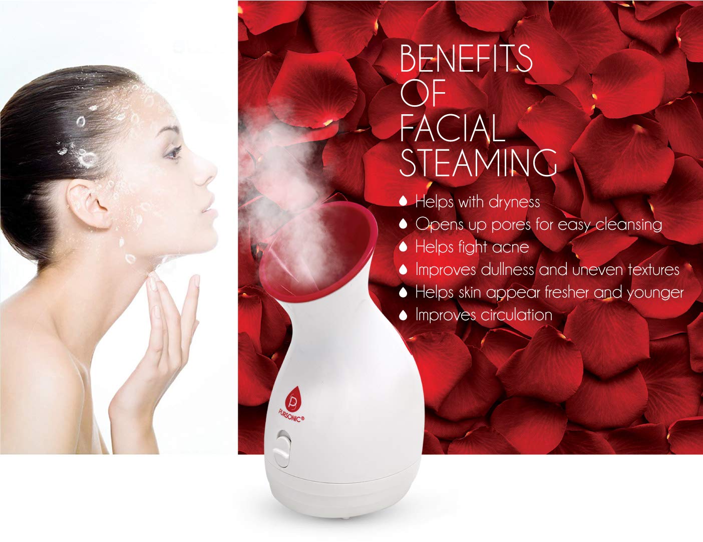 Pursonic Facial Steamer Hot Mist Moisturizing Spa: Nourish Skin Completely Extract Blackheads, Unclog Pores, Relieve Acne and Sunburn, Rejuvenate and Hydrate Your Skin for a Youthful Complexion-2