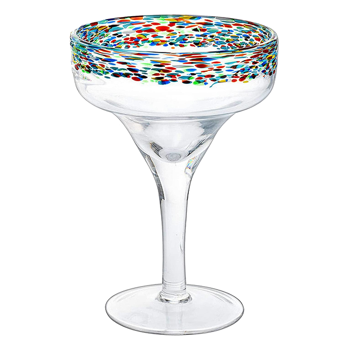 The Wine Savant Mexican Margarita Hand Blown Glass - Set of 4 - Large 16oz, Luxury Margarita Glasses, Mexico Design Large 16oz Confetti Rim Carmen Cinco de Mayo, Dishwasher Safe, Confetti Rock Decor-0