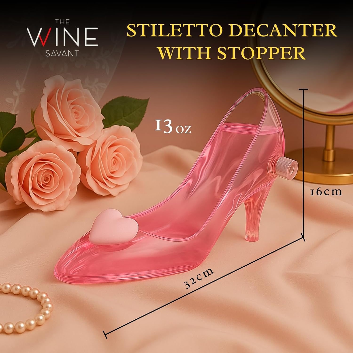 Stiletto Whiskey and Wine Decanter by The Wine Savant with Stopper - Luxurious Handcrafted High Heel Decanter for Wine Liquor Rum Bourbon Tequila - Elegant Decanter Gifts for Women!-2