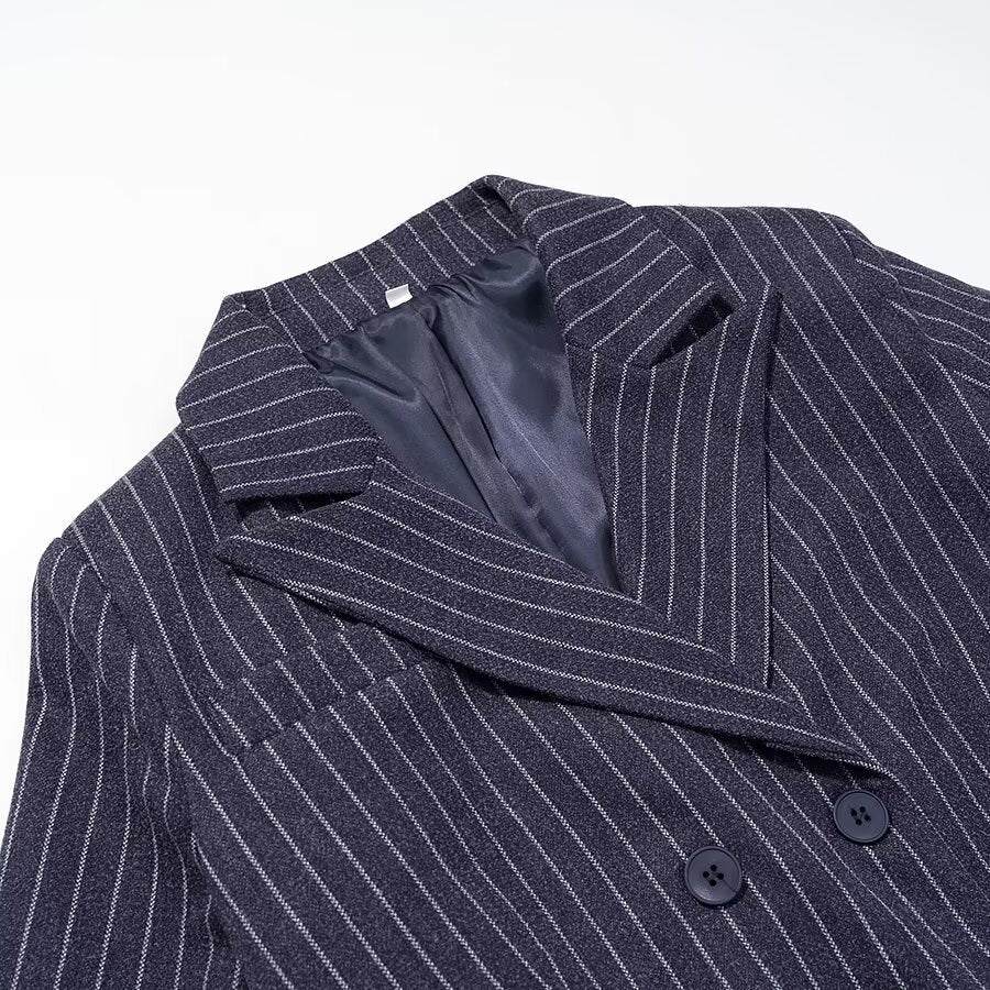 Stripe Wool Blend Long Casual Coat for Women