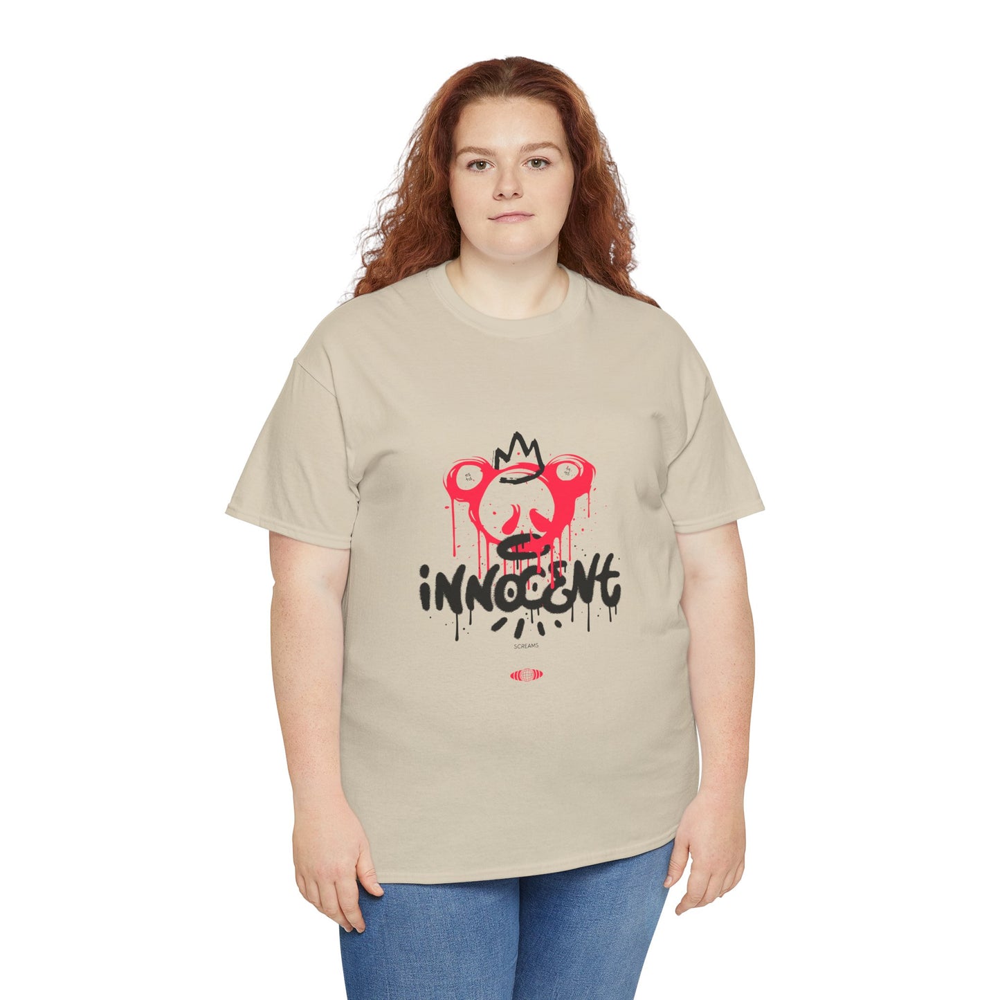 Edgy Graphic Tee: 'Innocent' Design, Urban Fashion, Streetwear, Unisex Cotton T-Shirt, Music Festivals, Casual Wear