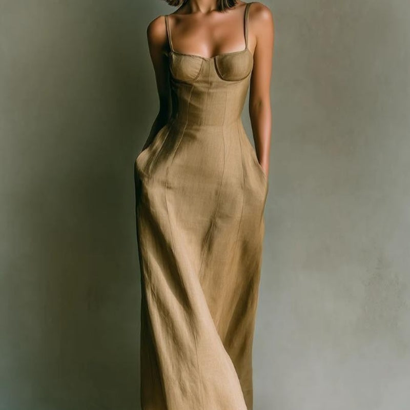 Elegant Chic Figure-hugging Solid-color Strap Dress For Women