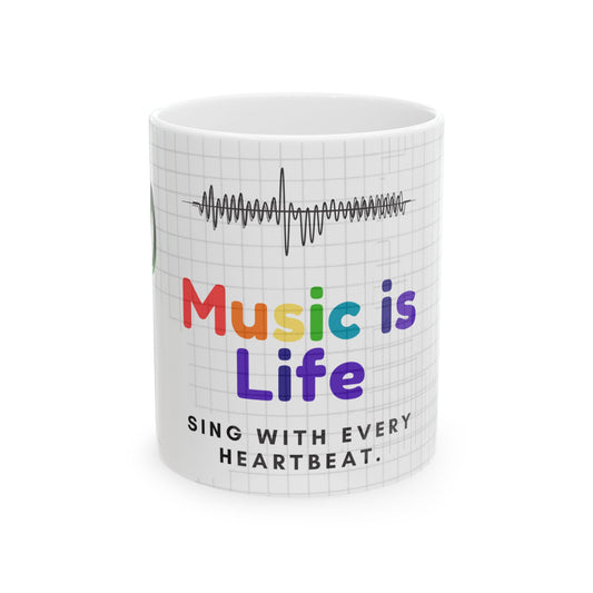 Music is Life Ceramic Mug | Unique Gift for Music Lovers, Birthday, Home Decor, Music Notes Coffee Mug