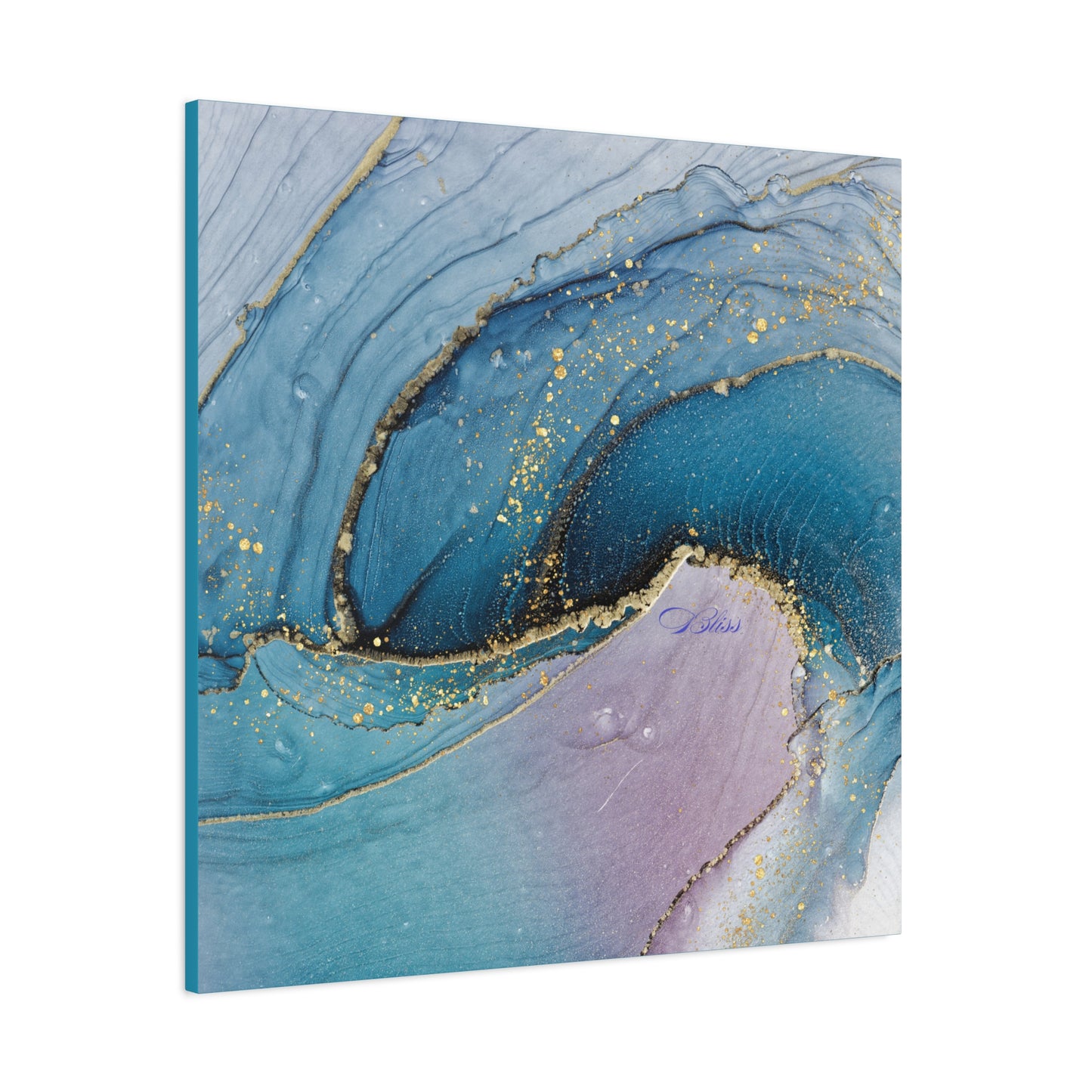 Canvas Wall Art, Abstract Ocean Wave, Modern Decor, Home Office, Gift for Her, Blue Gold Artwork, Living Room Wall Decor