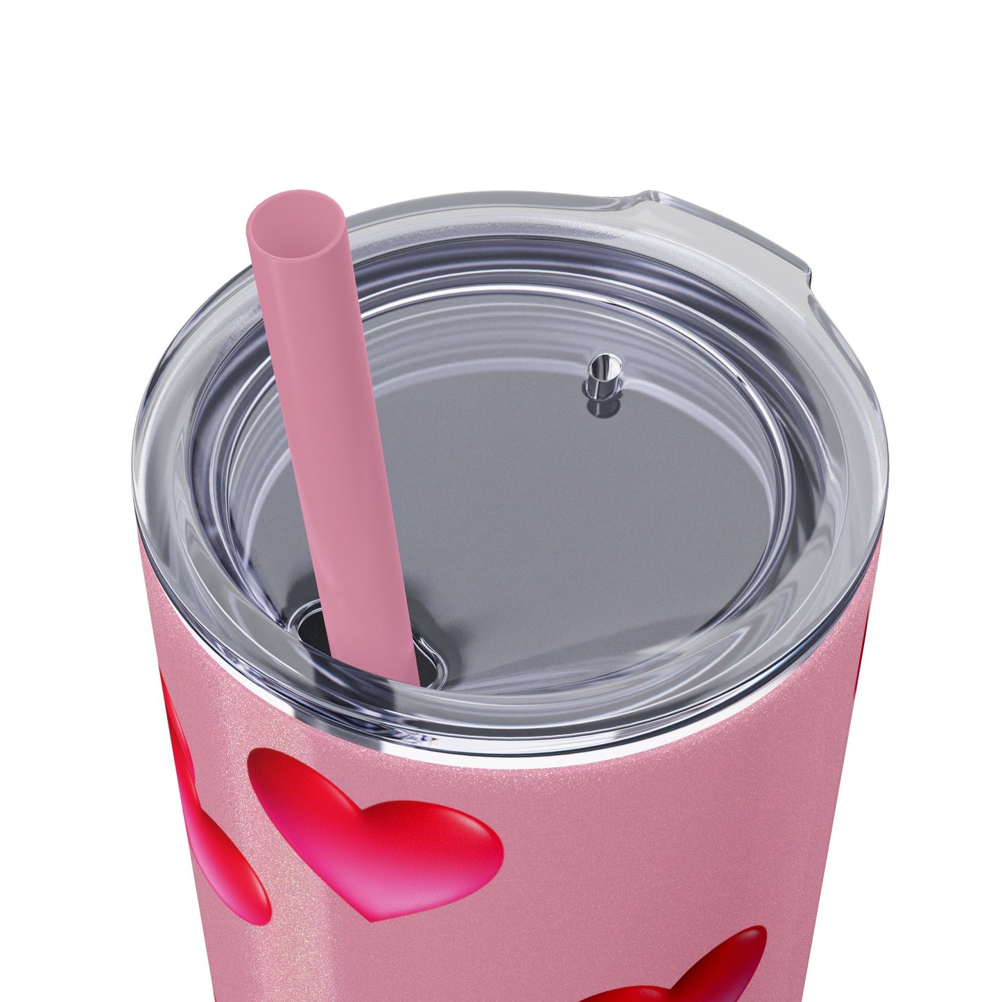 Gepasmaakte Glitter 20oz Dun Tumbler met Pienk Hartpatroon — [Jou Naam Hier]