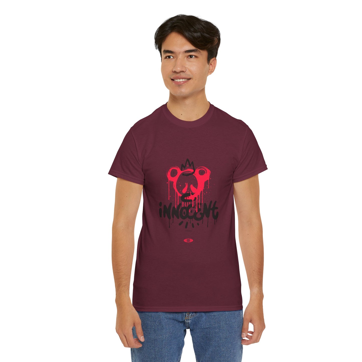 Edgy Graphic Tee: 'Innocent' Design, Urban Fashion, Streetwear, Unisex Cotton T-Shirt, Music Festivals, Casual Wear
