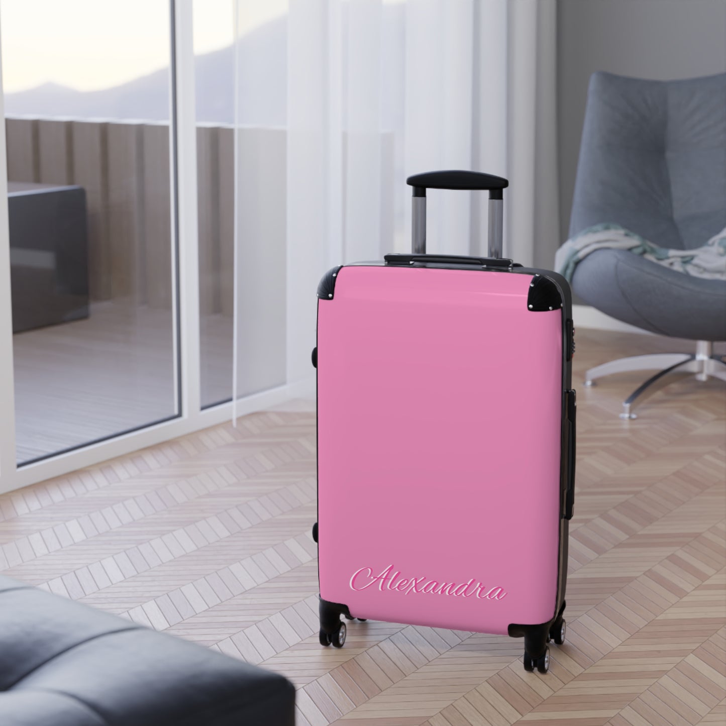 Personalized Name Solid Pink Suitcase, Carry-On Luggage, Hard Shell Spinner