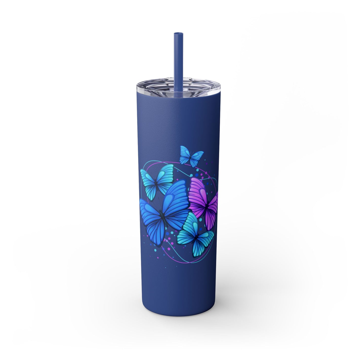 Butterfly Design Skinny Tumbler with Straw - 20oz Travel Mug