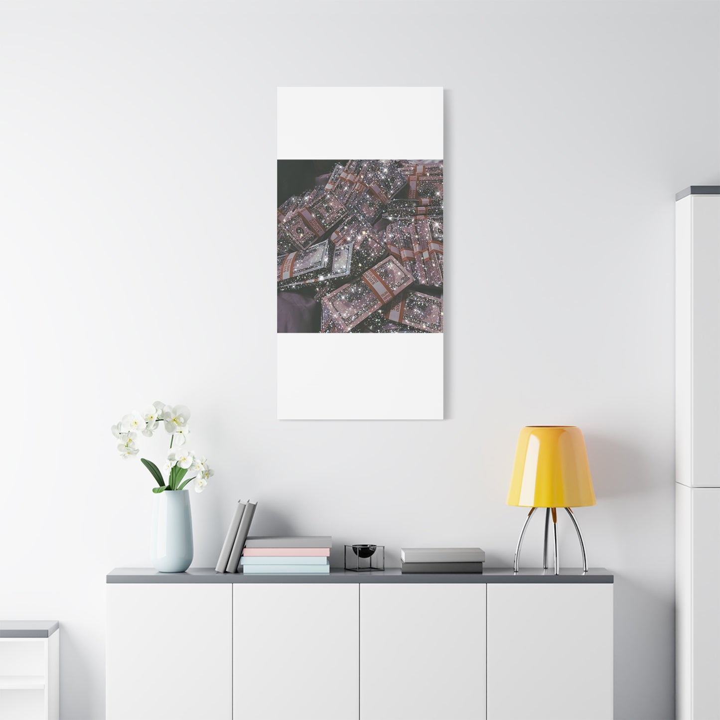 Sparkling Money Canvas Art, Glittery Wall Decor for Home, Modern Art Piece, Gift for Art Lovers, Chic Office Decor, Unique Wall Hanging