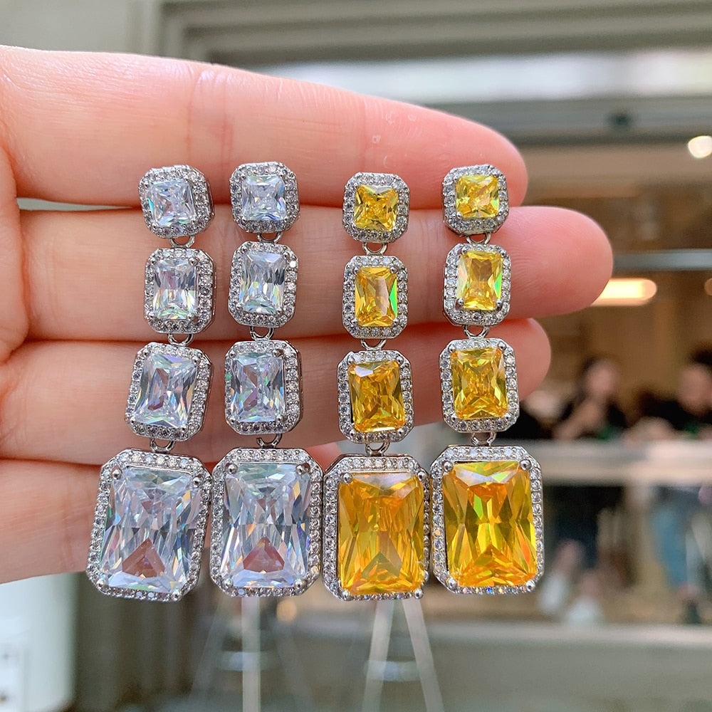 New Luxury Topaz High Carbon Diamond Drop Dangle Earrings Vintage Wedding Engagement Fine Jewelry Gift for Women