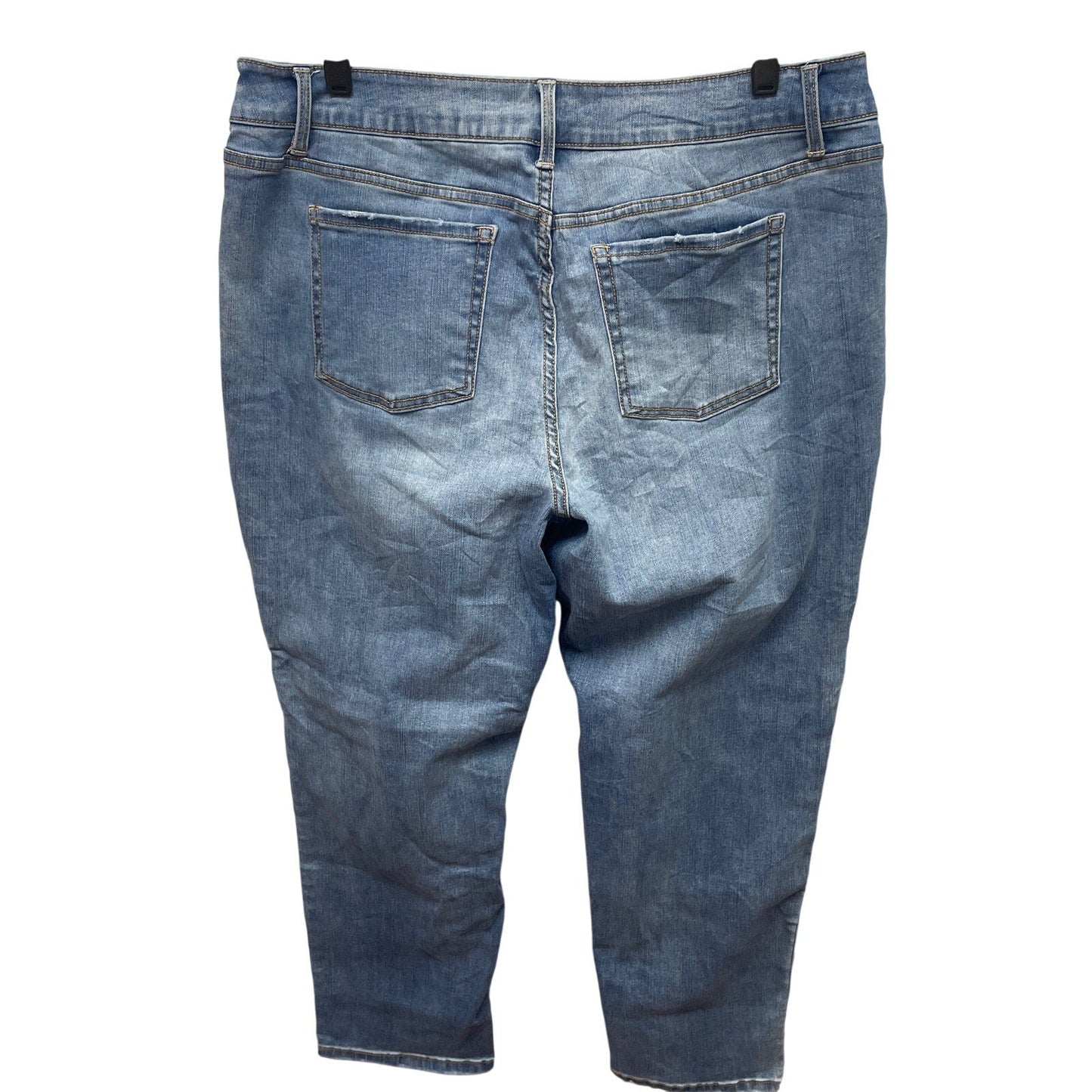 Time & Tru Women Size 16 Stretch Cotton Factory Faded Whiskered Denim Blue Jeans
