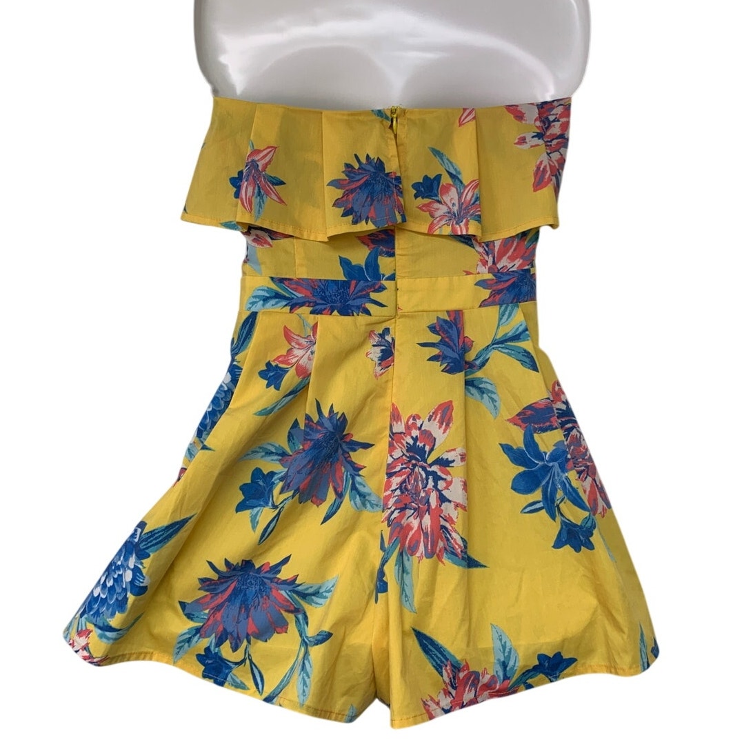 Flying Tomato Womens Large 100% Polyester Strapless Floral Back Zip Romper