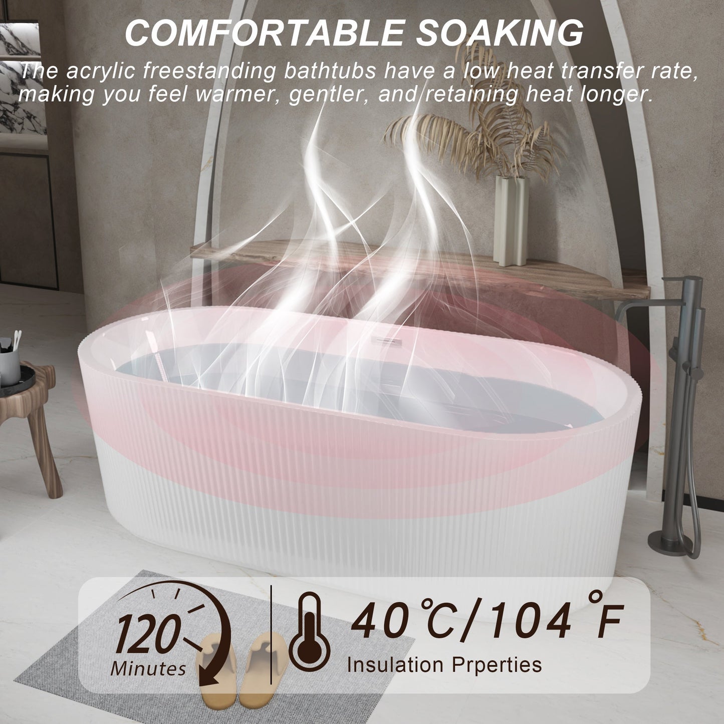 67" Linear Acrylic Freestanding Bathtub