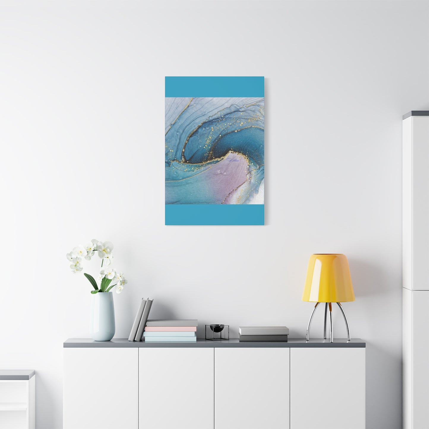Canvas Wall Art, Abstract Ocean Wave, Modern Decor, Home Office, Gift for Her, Blue Gold Artwork, Living Room Wall Decor