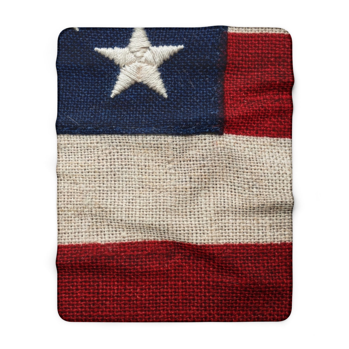 American Flag Burlap Texture Print Sherpa Blanket Patriotic Stars Stripes Throw